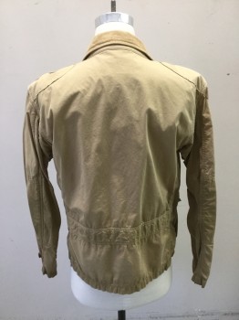 Mens, Casual Jacket, J CREW, Tan Brown, Cotton, Solid, M, 3 Pockets, Corduroy Collar, Hidden Zip Front, Tabs on Shoulder and Cuffs