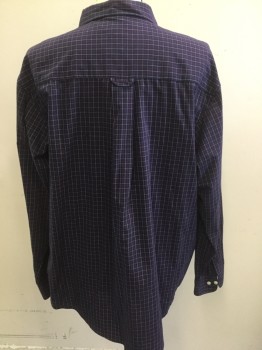 HAGGAR, Navy Blue, Red, White, Cotton, Plaid, Button Down Collar, Long Sleeves, Button Front,