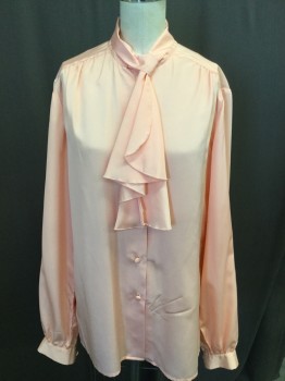 SHELDON, Salmon Pink, Polyester, Solid, Stand Up Collar, Fan Scarf, Long Sleeves, Covered Button Front,