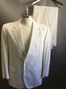 JOS. A. BANKS, Off White, Tan Brown, Cotton, Seersucker, Single Breasted, 2 Buttons,  3 Pockets, Notched Lapel, Center Back Vent,