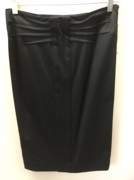 Womens, Suit, Skirt, GUCCI, Black, Wool, Spandex, Solid, Skirt: Black, Straight, Front Panel Stripe Inset, Whisker Like Tuck Pleat Detail, Calf Length