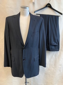 HUGO BOSS, Navy Blue, Wool, Solid, Single Breasted, Collar Attached, L Hand Picked Collar/Lapel, 2 Buttons, 3 Pockets