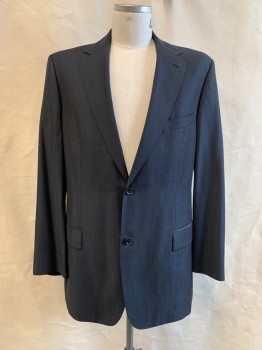 HUGO BOSS, Navy Blue, Wool, Solid, Single Breasted, Collar Attached, L Hand Picked Collar/Lapel, 2 Buttons, 3 Pockets