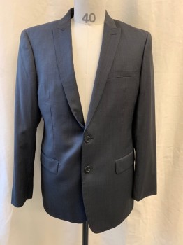 Mens, Suit, Jacket, MICHAEL KORS, Dk Gray, Black, Wool, Stripes - Vertical , 40R, Peaked Lapel, Single Breasted, Button Front, 2 Buttons, 3 Pockets