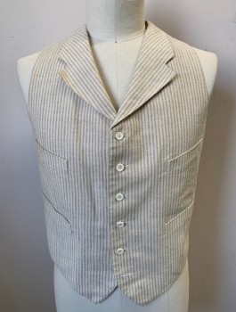 SIAM COSTUMES MTO, Cream, Lt Olive Grn, Cotton, Stripes - Vertical , Single Breasted, Notched Lapel, 6 Buttons, 4 Welt Pockets, Self Belt in Back, Made To Order