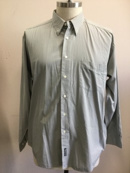 CLAIRBORNE, Lt Gray, Cotton, Solid, Button Front, Collar Attached, Long Sleeves, 1 Pocket, Button Down Collar