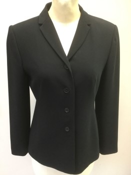 ANN TAYLOR, Black, Synthetic, Solid, 4 Buttons,  Single Breasted, Notched Lapel, Gabardine, Petite