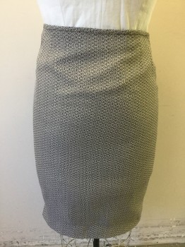 Womens, 1990s Vintage, Suit, Skirt, LE SUIT, Cream, Black, Polyester, Speckled, W:36, Cream and Black Speckled Weave, Pencil Skirt, Hem Below Knee, Center Back Invisible Zipper,