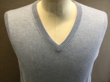 Mens, Sweater Vest, BROOKS BROTHERS, Dusty Blue, Cotton, Heathered, Medium, Knit, V-neck, Pullover,