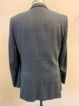 PRONTO UOMO, Black, White, Blue, Wool, Tweed, Plaid, Notched Lapel, Single Breasted, Button Front, 2 Buttons, 3 Pockets