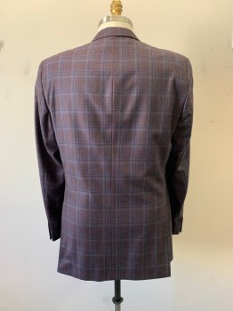 JACK VICTOR , Brown, Blue, Off White, Wool, Plaid, Notched Lapel, Single Breasted, Button Front, 2 Buttons, 3 Pockets, Double Back Vent
