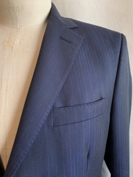 GALANTE, Navy Blue, Wool, Stripes, Solid, Single Breasted, 2 Buttons, Notched Lapel, 3 Pockets, 4 Button Cuffs, Double Vent *Stains on Front and Back*