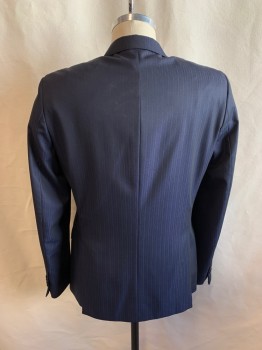 Mens, Sportcoat/Blazer, GALANTE, Navy Blue, Wool, Stripes, Solid, 40R, Single Breasted, 2 Buttons, Notched Lapel, 3 Pockets, 4 Button Cuffs, Double Vent *Stains on Front and Back*