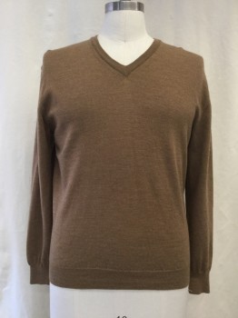 Mens, Pullover Sweater, GREEN COAST, Brown, Wool, Solid, M, V-neck