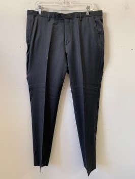 BOSS, Charcoal Gray, Wool, Solid, Flat Front, Tab Waist, Zip Fly, Slim Leg, 4 Pockets, Belt Loops