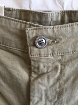 Mens, Shorts, AG, Khaki Brown, Cotton, Elastane, Solid, 38, 1.5" Waistband with Belt Hoops and 1 Silver Button, Flat Front, Zip Front, 4 Pockets