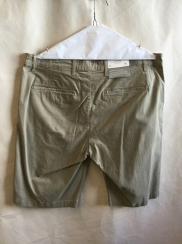 Mens, Shorts, AG, Khaki Brown, Cotton, Elastane, Solid, 38, 1.5" Waistband with Belt Hoops and 1 Silver Button, Flat Front, Zip Front, 4 Pockets