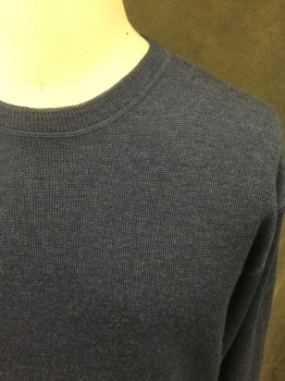 FACONNABLE, Blue, Wool, Solid, Crew Neck, Long Sleeves, Ribbed Knit Neck/Waistband/Cuff