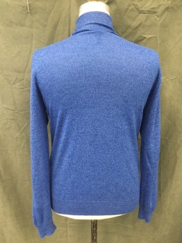 Mens, Pullover Sweater, CLUB MONACO, Lt Blue, Royal Blue, Acrylic, Wool, Mottled, L, Ribbed Knit Turtleneck, Long Sleeves, Ribbed Knit Waistband/Cuff