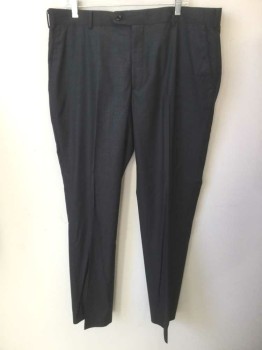 GULLIANO COUTURE, Charcoal Gray, Black, Polyester, Rayon, Plaid, Flat Front, Zip Fly, Button Tab Waist, 4 Pockets, Straight Leg