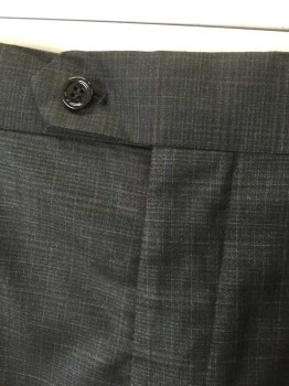 GULLIANO COUTURE, Charcoal Gray, Black, Polyester, Rayon, Plaid, Flat Front, Zip Fly, Button Tab Waist, 4 Pockets, Straight Leg