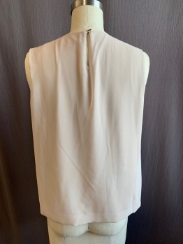 Womens, Blouse, CALVIN KLEIN, Beige, Polyester, Solid, S, Round Neck, Slvls, Pleated Front, Billowy Hem, Keyhole Back,