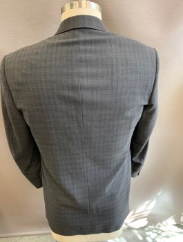 TED BAKER, Dk Gray, Silver, Wool, Grid , 3 Button Single Breasted  Notch Lapel