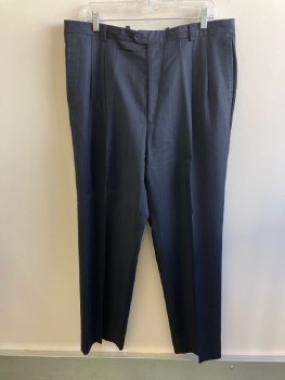 YVES SAINT LAURENT, Midnight Blue, Dk Gray, Wool, Nylon, Stripes - Pin, Side Pckts, Zip Front, Pleated Front