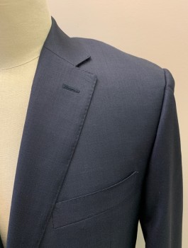 CANALI, Navy Blue, Wool, Solid, Single Breasted, 2 Buttons, Notched Lapel, 3 Pockets,