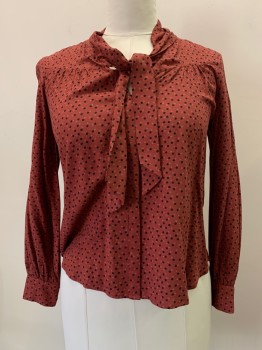 Womens, Blouse, PAIGE, Raspberry Pink, Black, Rose Pink, Cotton, Dots, M, L/S, Button Front, Collar Tie, Pleated