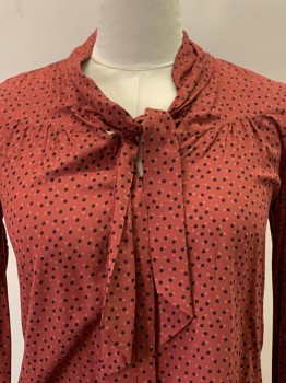 PAIGE, Raspberry Pink, Black, Rose Pink, Cotton, Dots, L/S, Button Front, Collar Tie, Pleated