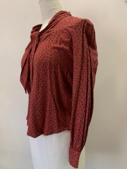 PAIGE, Raspberry Pink, Black, Rose Pink, Cotton, Dots, L/S, Button Front, Collar Tie, Pleated