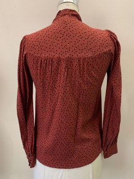 Womens, Blouse, PAIGE, Raspberry Pink, Black, Rose Pink, Cotton, Dots, M, L/S, Button Front, Collar Tie, Pleated