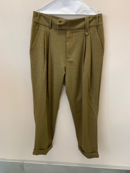 Womens, Slacks, ORDER PLUS, Olive Green, Brown, Poly/Cotton, 2 Color Weave, I:28, W:36, Wide Waistband, Slant Pockets, Zip Front, Pleated Front, 2 Back Pockets, Cuffed