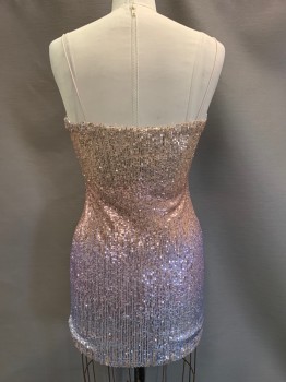 Womens, Cocktail Dress, B. DARLIN, Blush Pink, Lilac Purple, Ice Blue, Sequins, Polyester, Speckled, Ombre, 11, Spaghetti Strap, Round Neck, Full Sequins, Slip On,