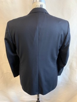 Mens, Sportcoat/Blazer, BROOKS BROTHERS, Black, Wool, Solid, 44R, Single Breasted, 2 Buttons, 3 Pockets, Notched Lapel, Single Vent