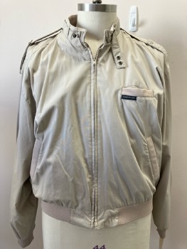 MEMBERS ONLY, Khaki Brown, Polyester, Solid, Zip Front, Stand Collar, 3 Pckts, Epaulets,