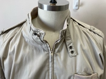 MEMBERS ONLY, Khaki Brown, Polyester, Solid, Zip Front, Stand Collar, 3 Pckts, Epaulets,