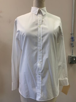 Womens, Blouse, RALPH LAUREN, White, Cotton, Solid, 33, 15.5, Long Sleeves, Button Front, Collar Attached, Purple Label, Size 12