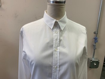 Womens, Blouse, RALPH LAUREN, White, Cotton, Solid, 33, 15.5, Long Sleeves, Button Front, Collar Attached, Purple Label, Size 12