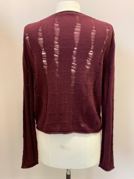 Womens, Pullover Sweater, ALEXANDER WANG, Red Burgundy, Wool, Solid, S, L/S, CN, Intentional Runs In The Knit