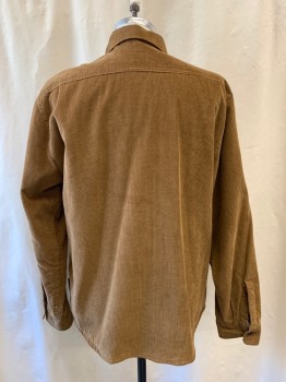 FIELD & STONE, Brown, Cotton, Corduroy, Collar Attached, Button Front, Long Sleeves, 2 Pockets