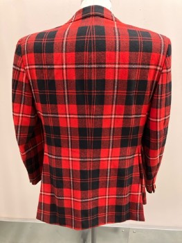 PROMENADE, Red, Black, White, Wool, Plaid, Notched Lapel, SB. B.F., 2 Btns, 1 Btn @ Cuff, Red/Gold Btns, 3 Pckts, Double Back Vent