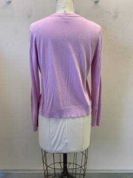 Womens, Cardigan Sweater, HALOGEN, Lilac Purple, Cotton, Viscose, Solid, 1, V-N, Button Front, 2 Pockets,