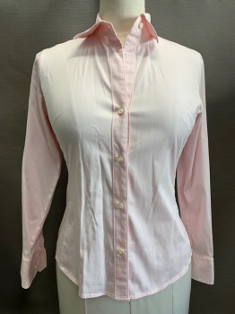 BANANA REPUBLIC, Lt Pink, Cotton, Solid, L/S, Button Front, Collar Attached,