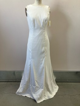 DESSY COLLECTION, Ivory White, Polyester, Solid, Jewel Neckline, Sleeveless, Vertical Seams, V Cut Back, Zip Back,