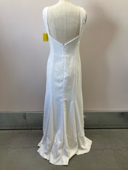 Womens, Wedding Gown, DESSY COLLECTION, Ivory White, Polyester, Solid, 6, Jewel Neckline, Sleeveless, Vertical Seams, V Cut Back, Zip Back,