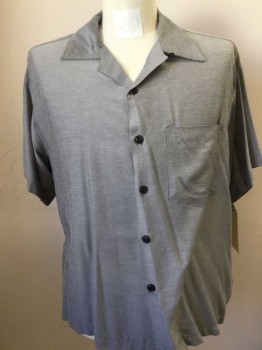 SINISTER, Gray, Synthetic, Solid, Button Front, Collar Attached, Short Sleeves, 1 Pocket, Retro 1940s
