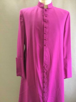 Unisex, Cassock, N/L, Fuchsia Pink, Polyester, Solid, 40, Full Length, Cuffs, Buttons All The Way Down Center Front, Band Collar