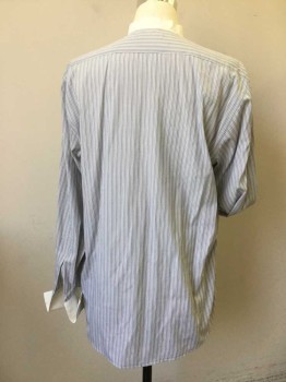 PRES DU CORPS, White, Lt Blue, Navy Blue, Black, Cotton, Stripes, Mens Upper Class Shirt. Striped Cotton with White Collar Band, White French Cuffs. Self Bib Front. Stains on Cuffs